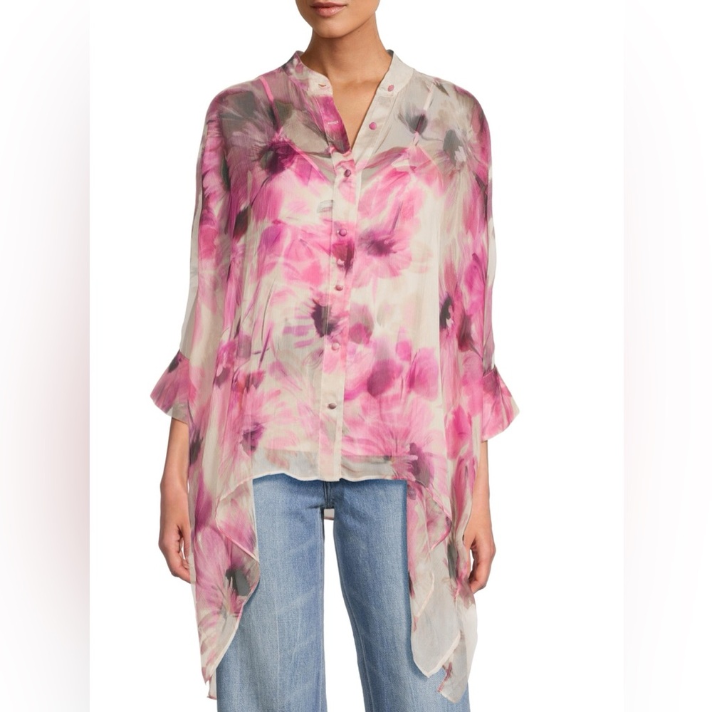 Johnny Was Katia Floral Silk Handkerchief Blouse size Small Medium NWT - Picture 3 of 16